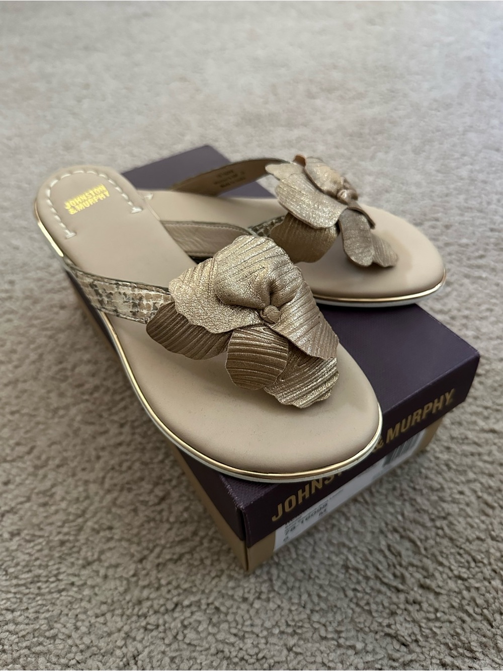 NEW Johnston & Murphy Reannie Gold Metallic & Snake Print Sandals